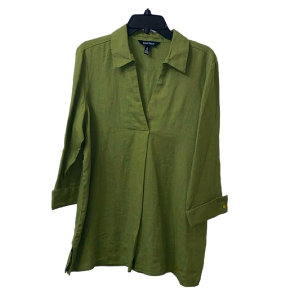 ELLEN Tracy Olive Green Linen Tunic - Large